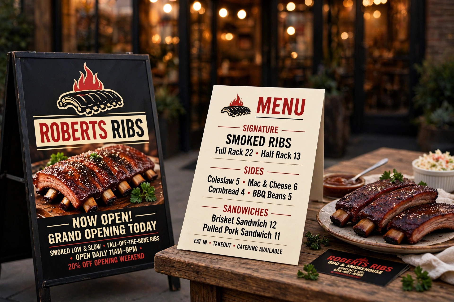 Close view of Roberts Ribs printed pieces
